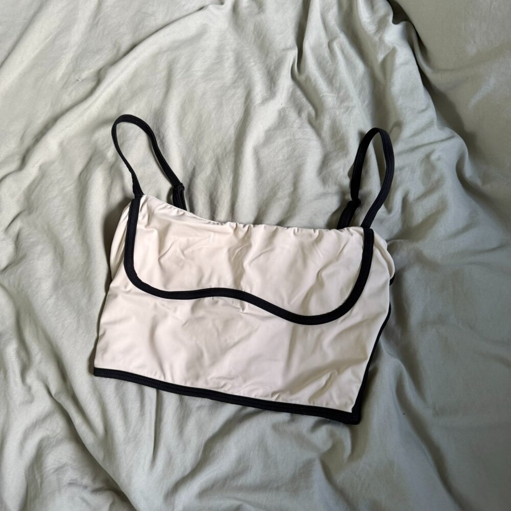 beige bustier workout top